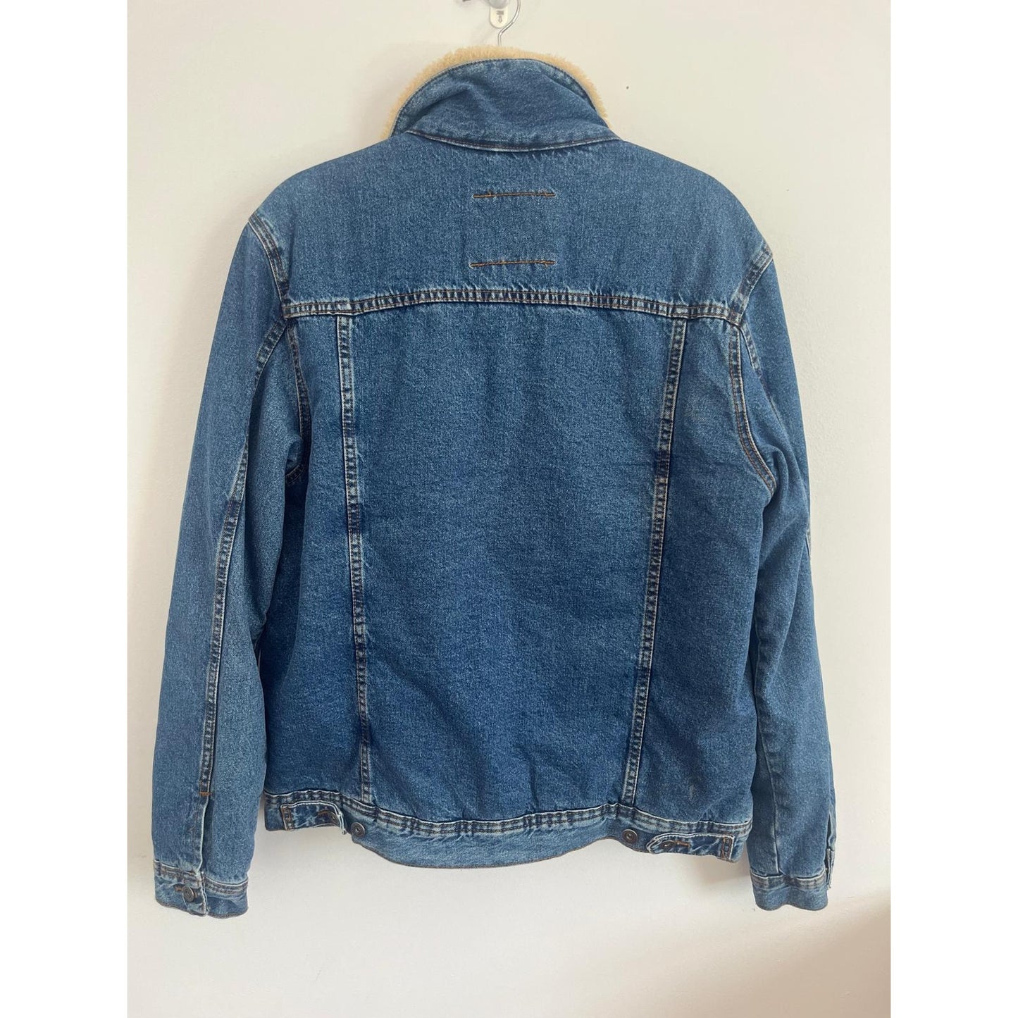 Zara Jacket Men L Blue Sherpa Lined Denim Trucker Coat Casual USA Style