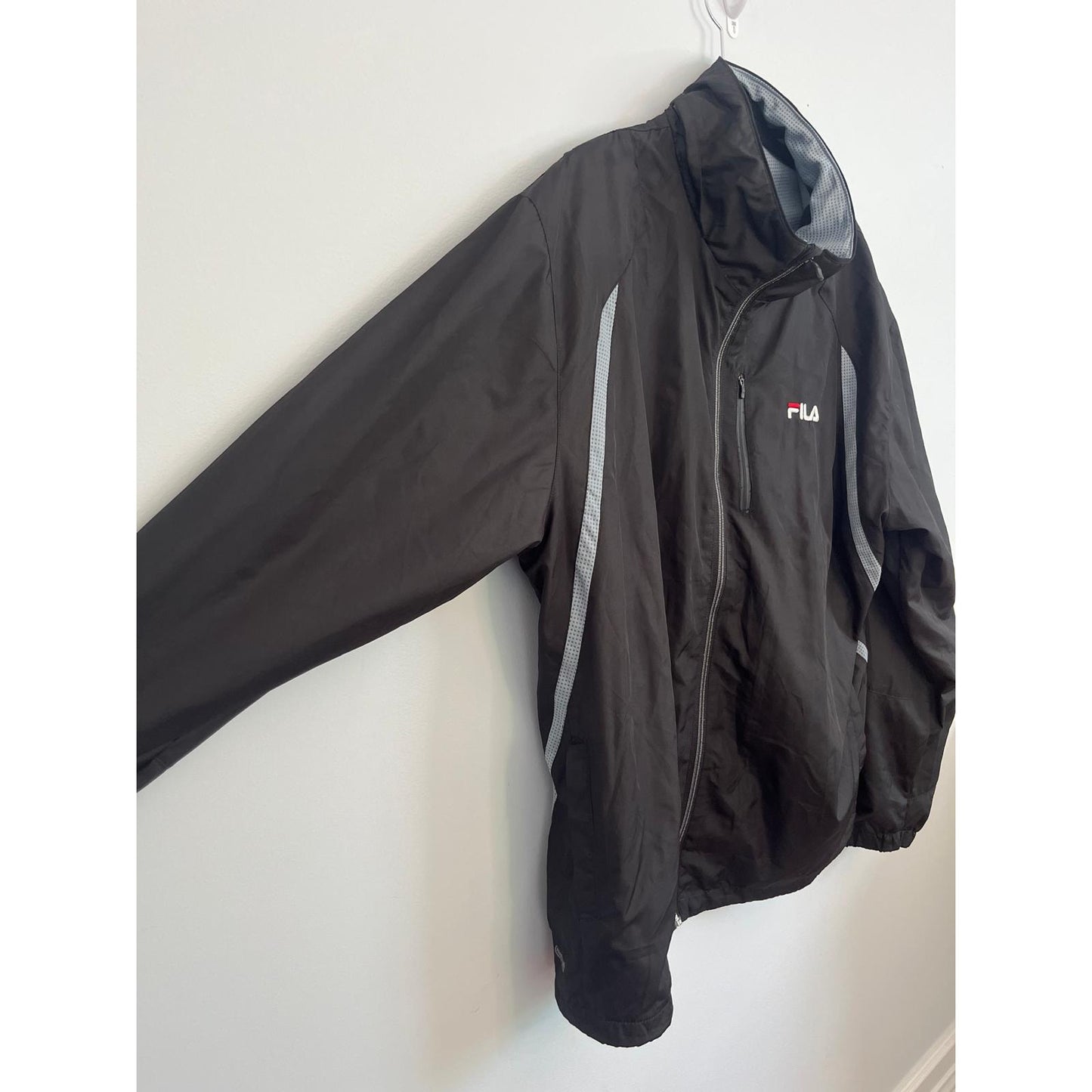 Fila Windbreaker Jacket Men XXXL Black Gray Mesh Lining Zip Front Logo