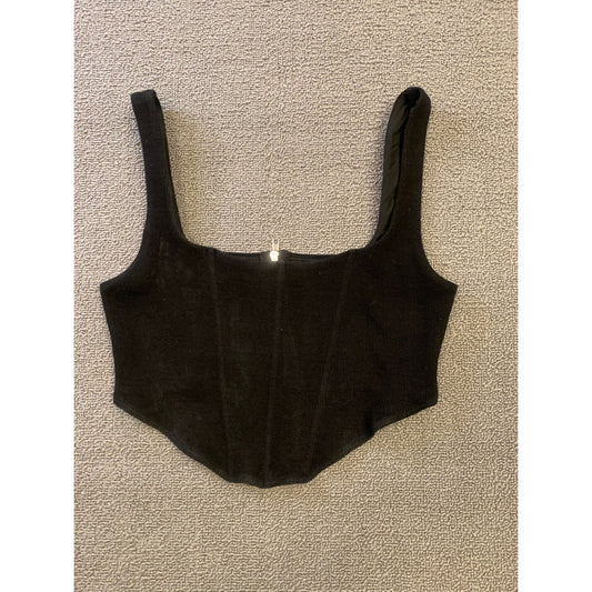 Princess Polly US 6 Women's Black Ribbed Square Corset Neck Tank Top
