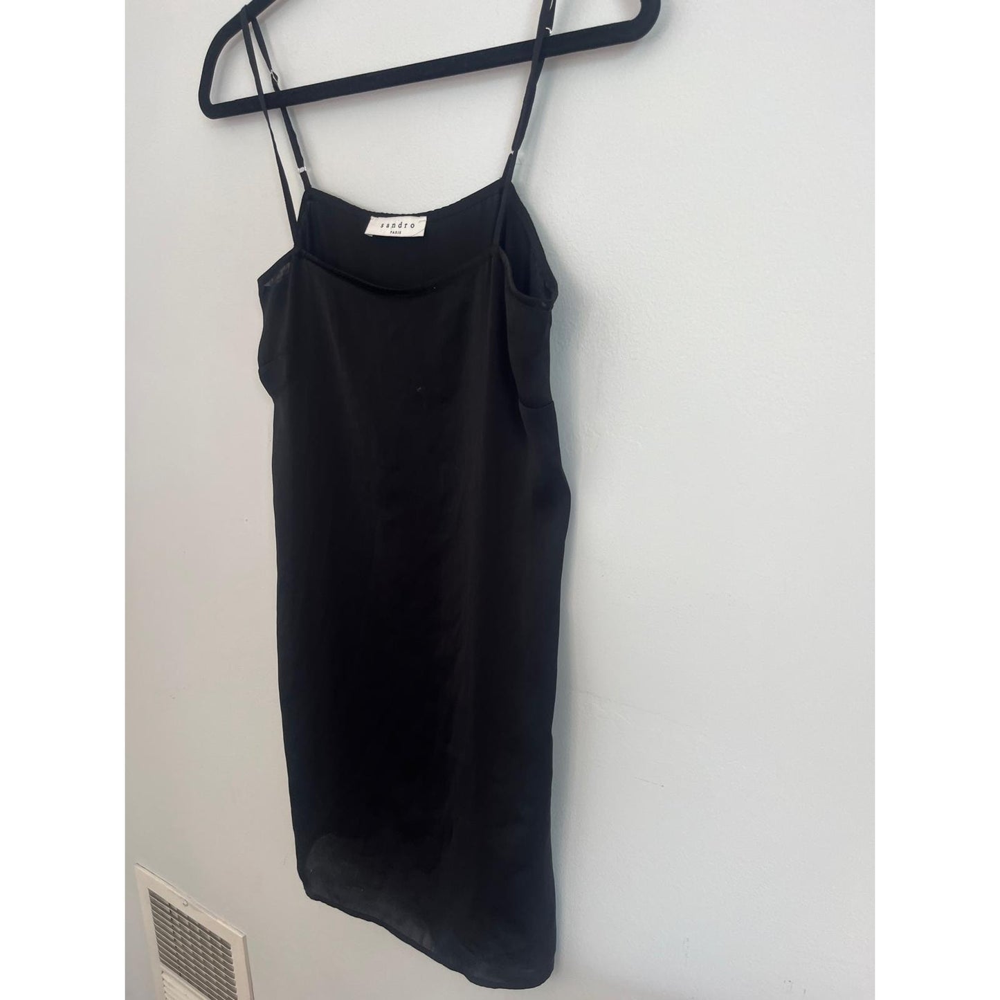 Sandro Paris Slip Dress Women 1 Black Silk Blend Mini Spaghetti Strap