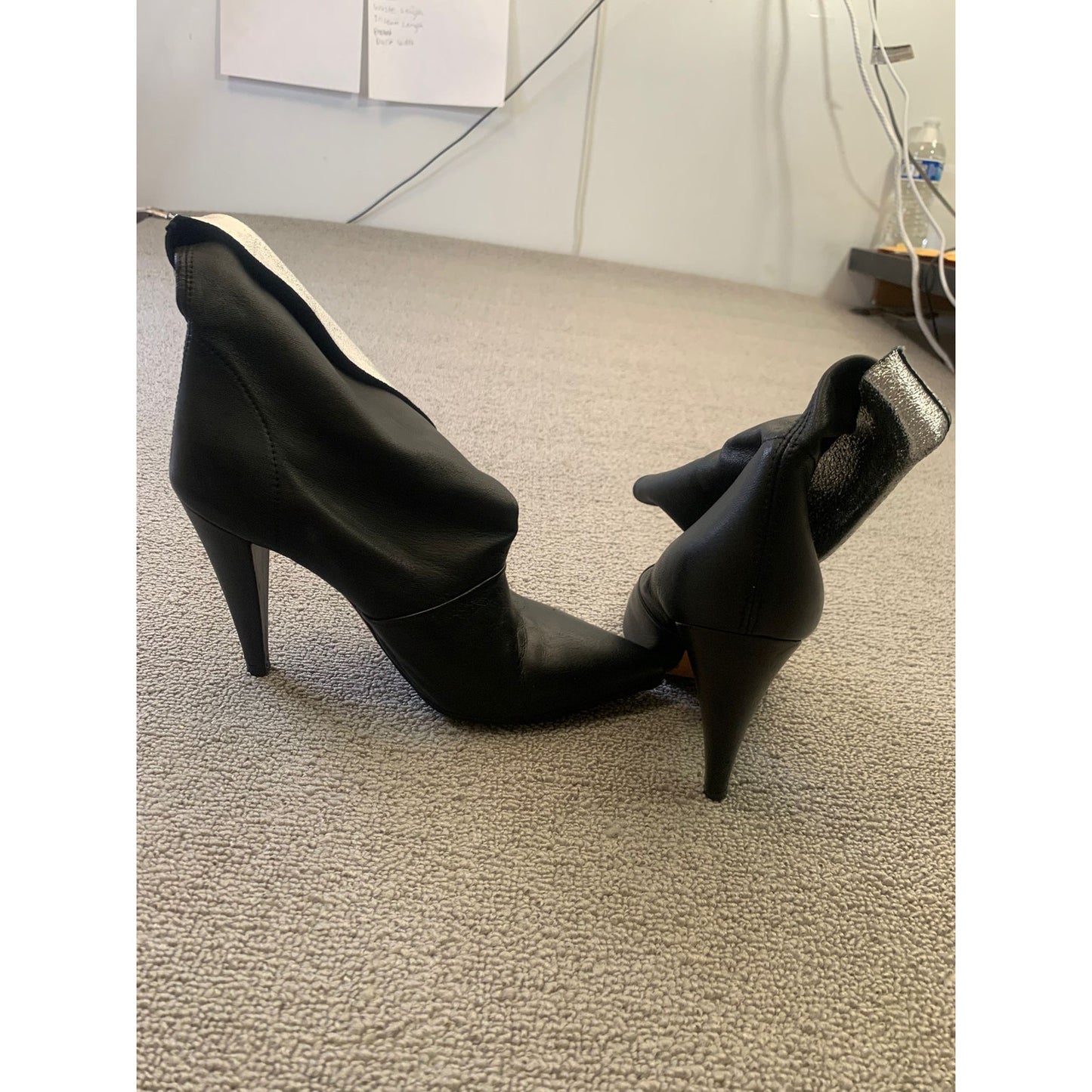 IRO Women Size 38 Black Silver Leather Ankle Boots