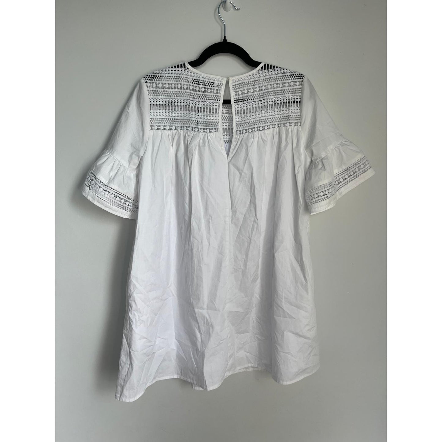 English Factory Eyelet Lace Babydoll Blouse Women Small White Short Sleeve NWT