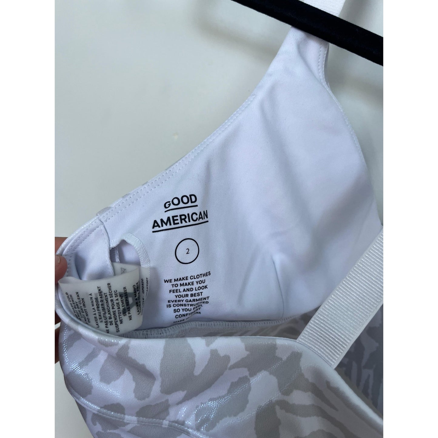 Good American Sports Bra Women Size 2 White Leopard Print Stretch Crossback