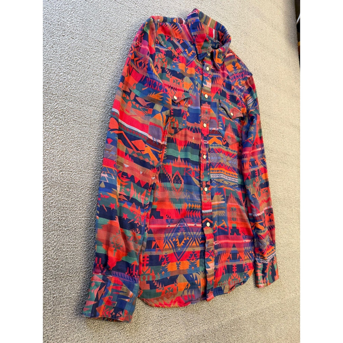 Polo Ralph Women Lauren Southwestern Aztec Navajo Western Shirt Large L Snap Button