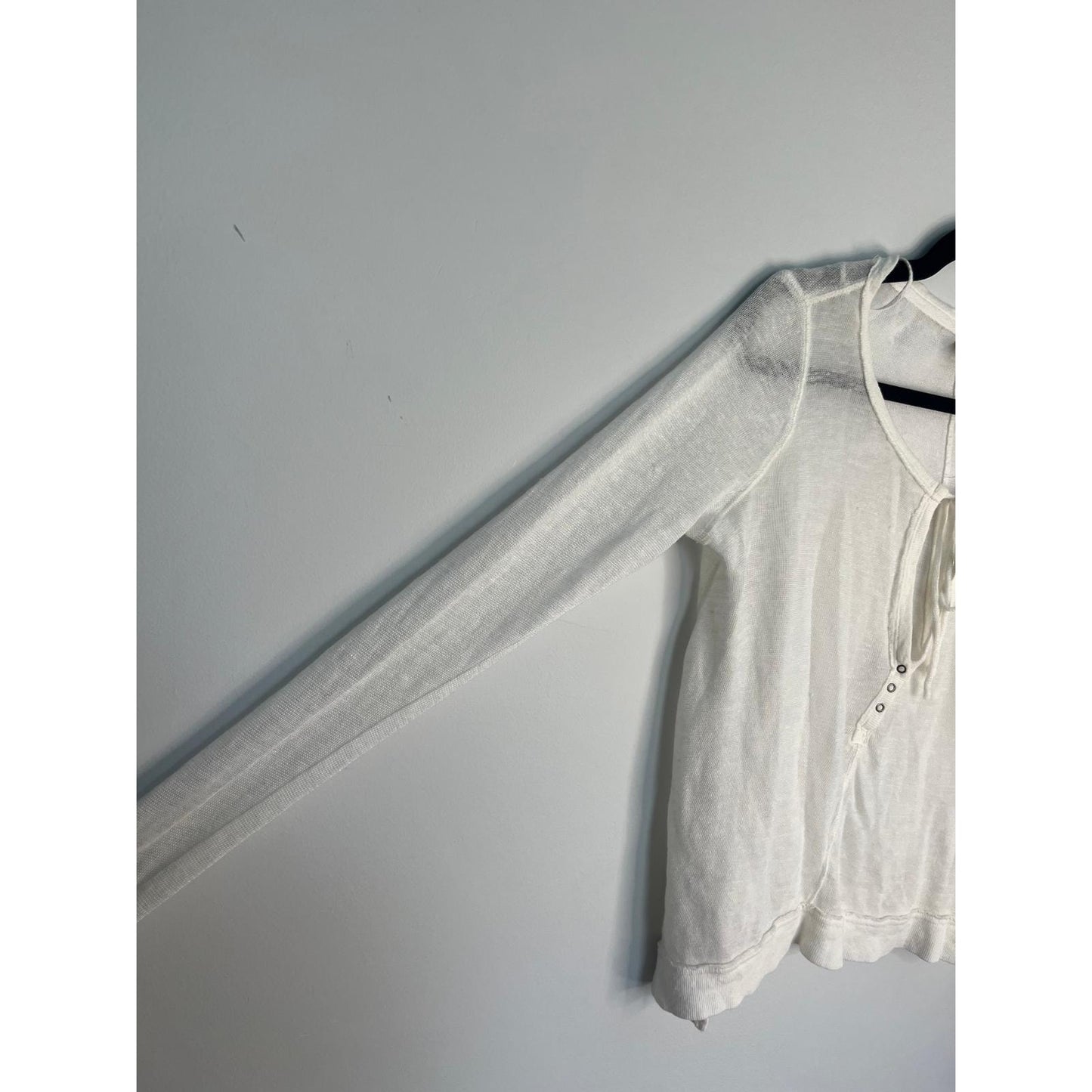 We The Free Long Sleeve Tie Front Top Women XS Sheer Layering Boho White