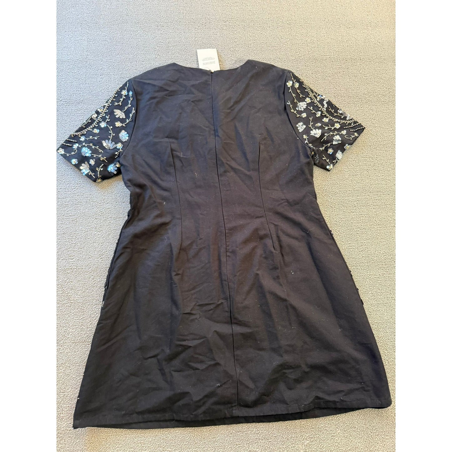 ASOS US 14 Womens Black Beaded Short Sleeve Shift Dress