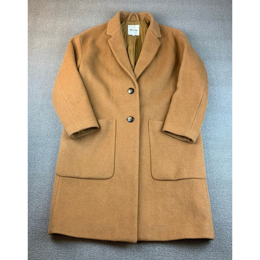 Madewell Women's Medium Brown Wool Duster Camel With Notch Lapels Coat
