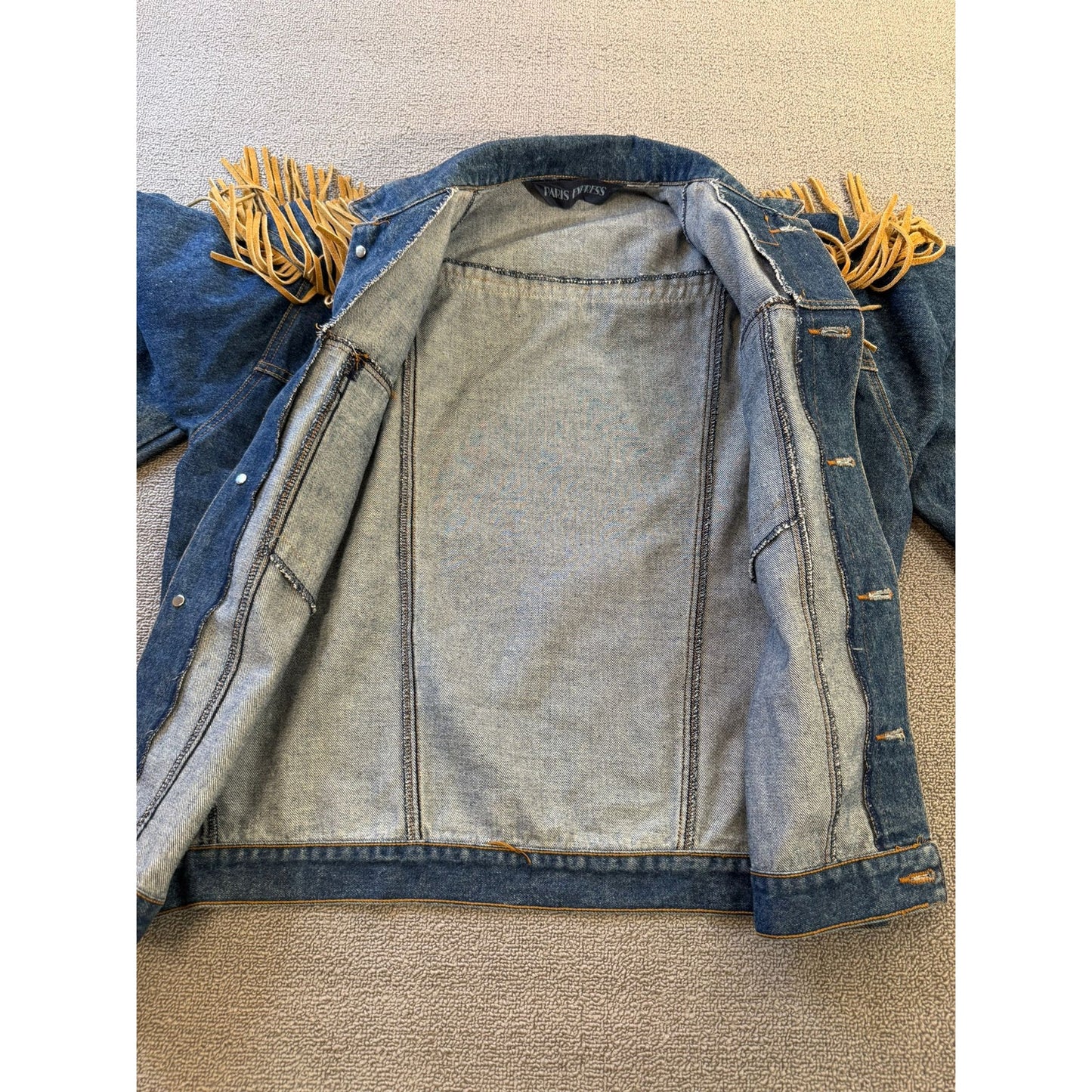 PARIS EXPRESS Fringe Denim Jacket Western Boho Style Outerwear Vintage