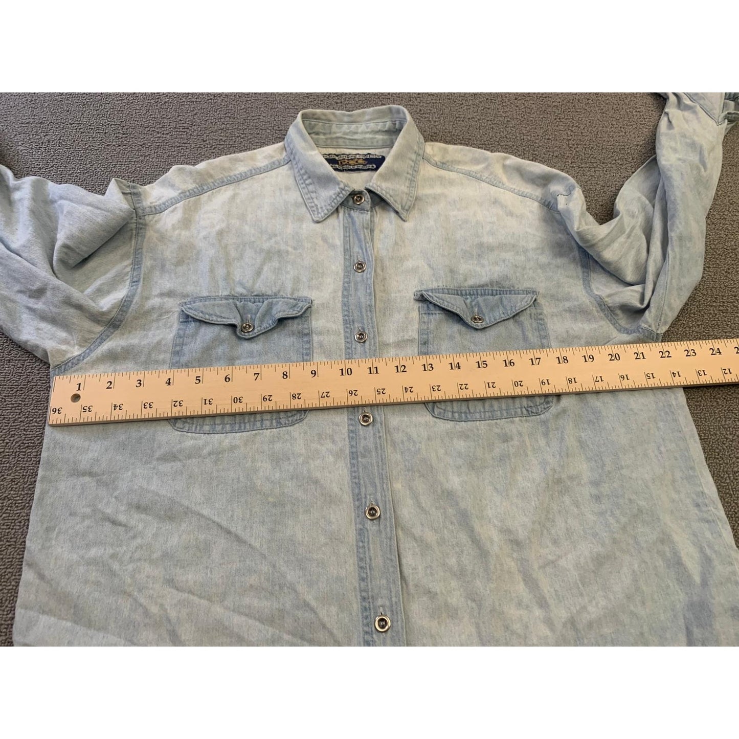PCC Men's Vintage Denim Shirt Light Wash Button Down Long Sleeve