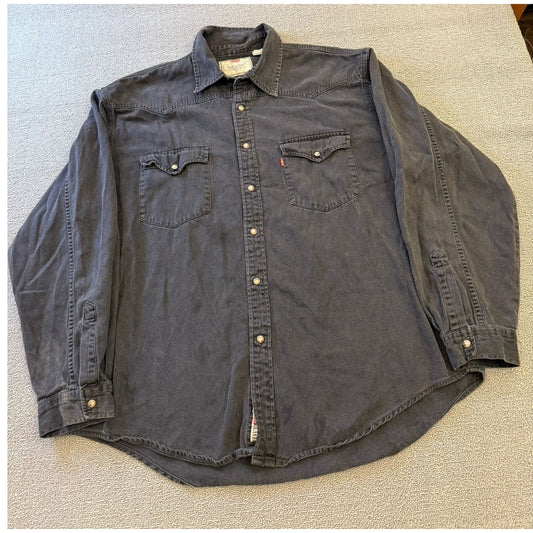 Levis Mens XXL Black Western Jean Snap Shirt Long Sleeve