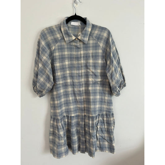 Jonathan Simkhai Dress Women XS Blue Plaid Half Sleeve Drop Waist Tunic NWT