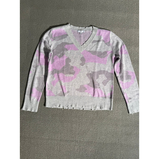 Fate Light Purple Camo Distressed V‑neck Sweater Women S Casual Grunge