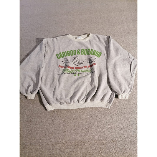 SISLEY Large Female Grey Cariboo Bugaboo Winter Paradise Graphic Sweatshirt Top