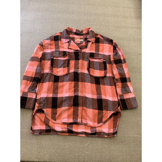 Free People We The Free Women's Large Pink Plaid Flannel Button Up Shirt