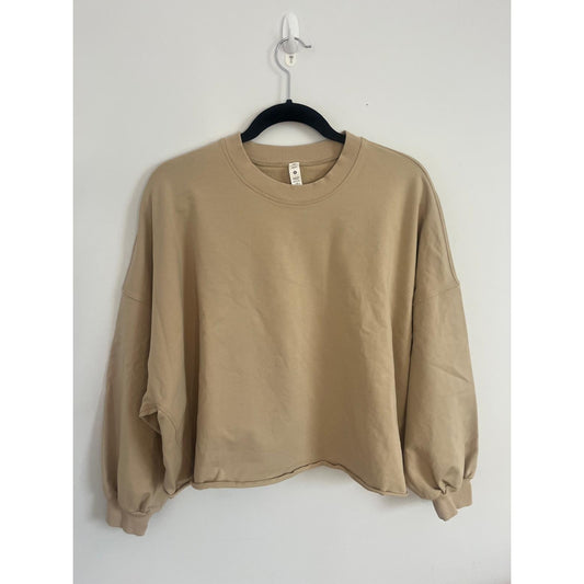 Lululemon Sweatshirt Women XS/S Beige Cropped Crewneck Cotton Pullover