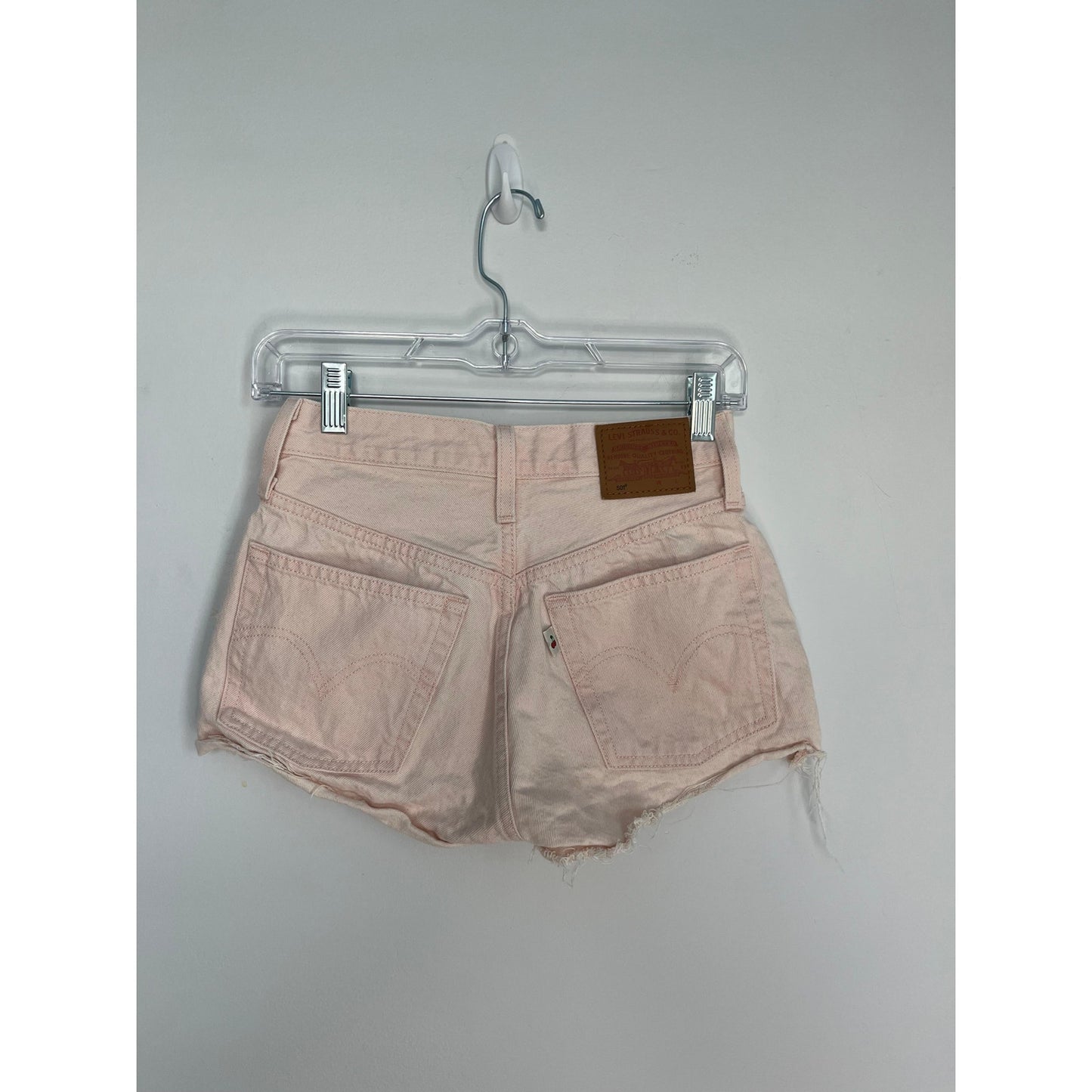 Levis 501 Premium Shorts Women W24 Pink High Rise Cutoff Denim
