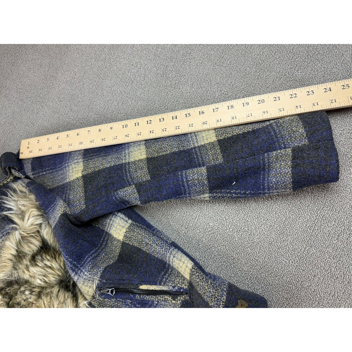 Denim & Supply Ralph Lauren Women's Large  Wool Plaid Faux Fur Trimmed Jacket