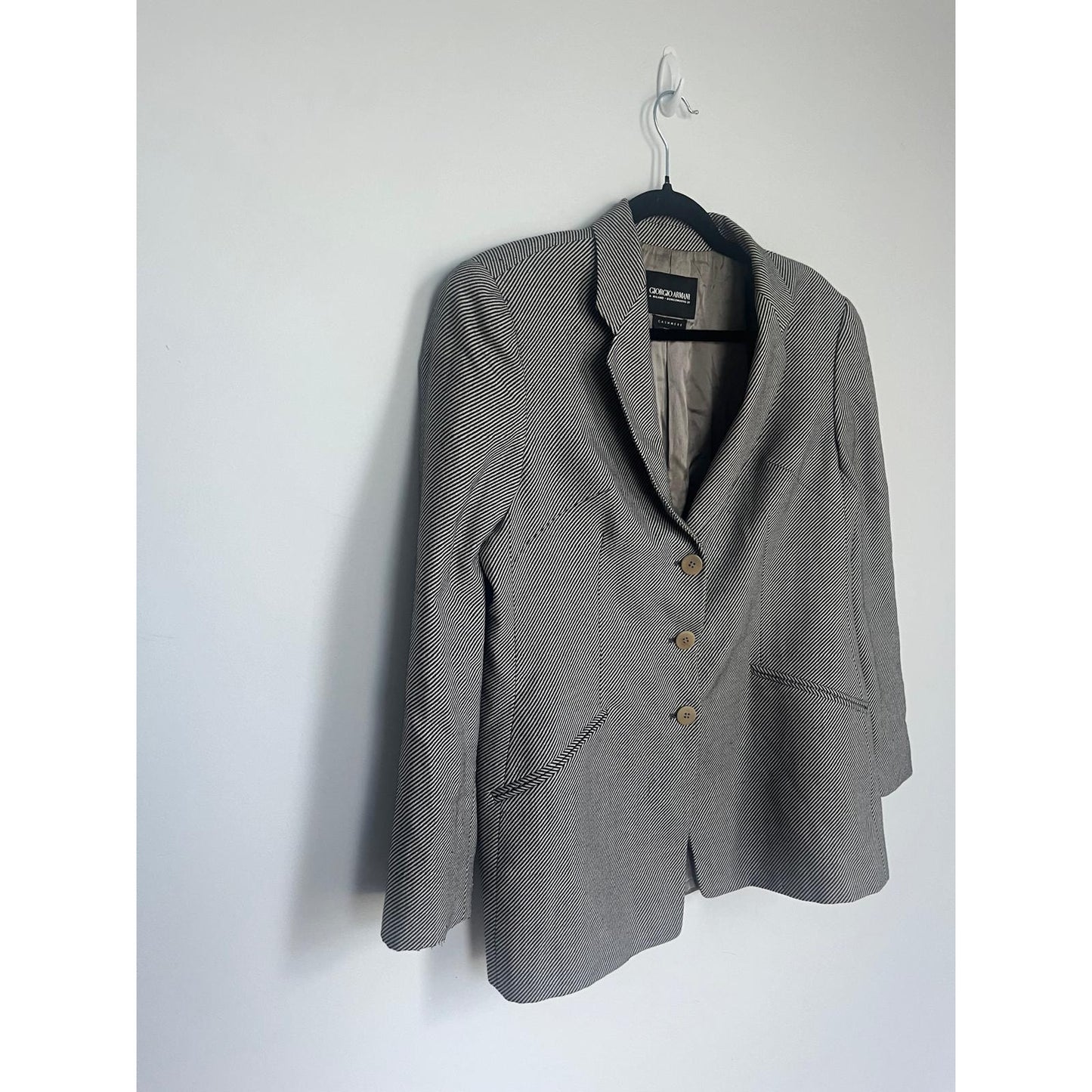 Giorgio Armani Blazer Men 48 Black White Striped Cashmere Made in Italy