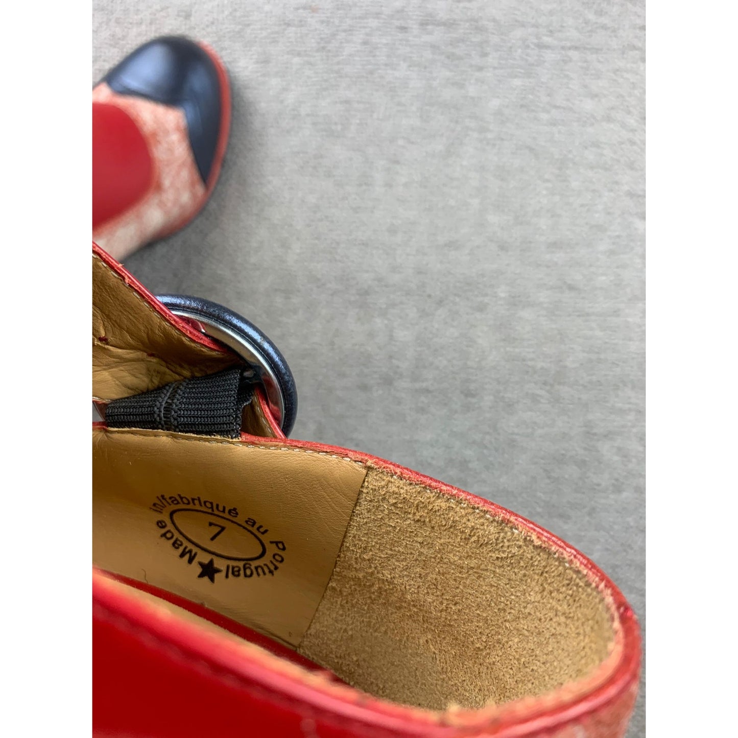 John Fluevog Women's 7 Red Black Patterned Mary Jane Pump Heels