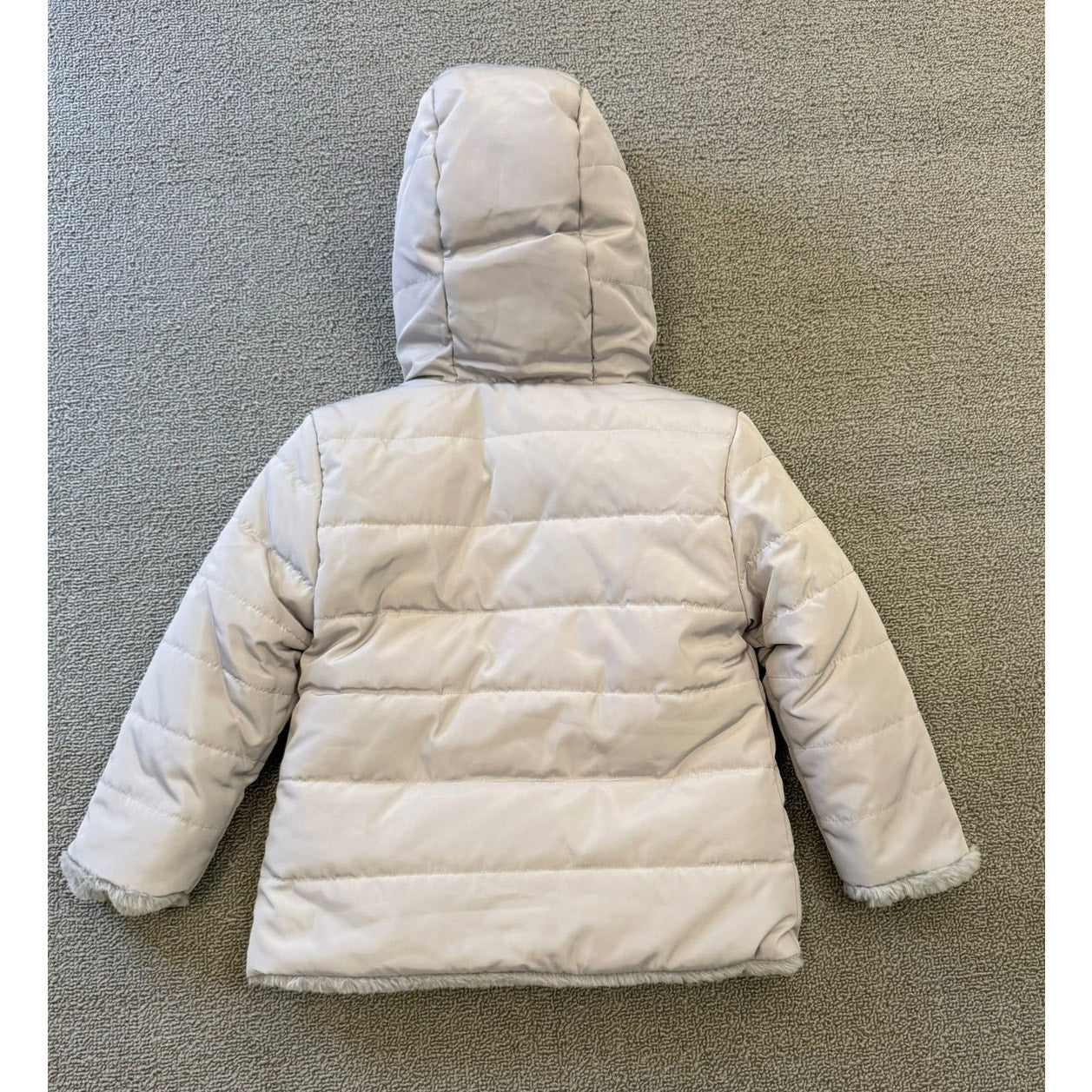 Mayoral Casual Girl Kids Size 2 Reversible Faux Fur Puffer Jacket Grey Pearl