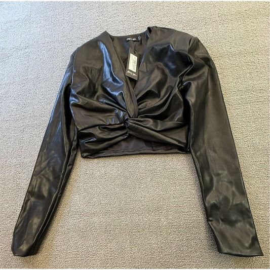 Nasty Gal Collection Womens US 6 Faux Leather Twist Front Crop Top
