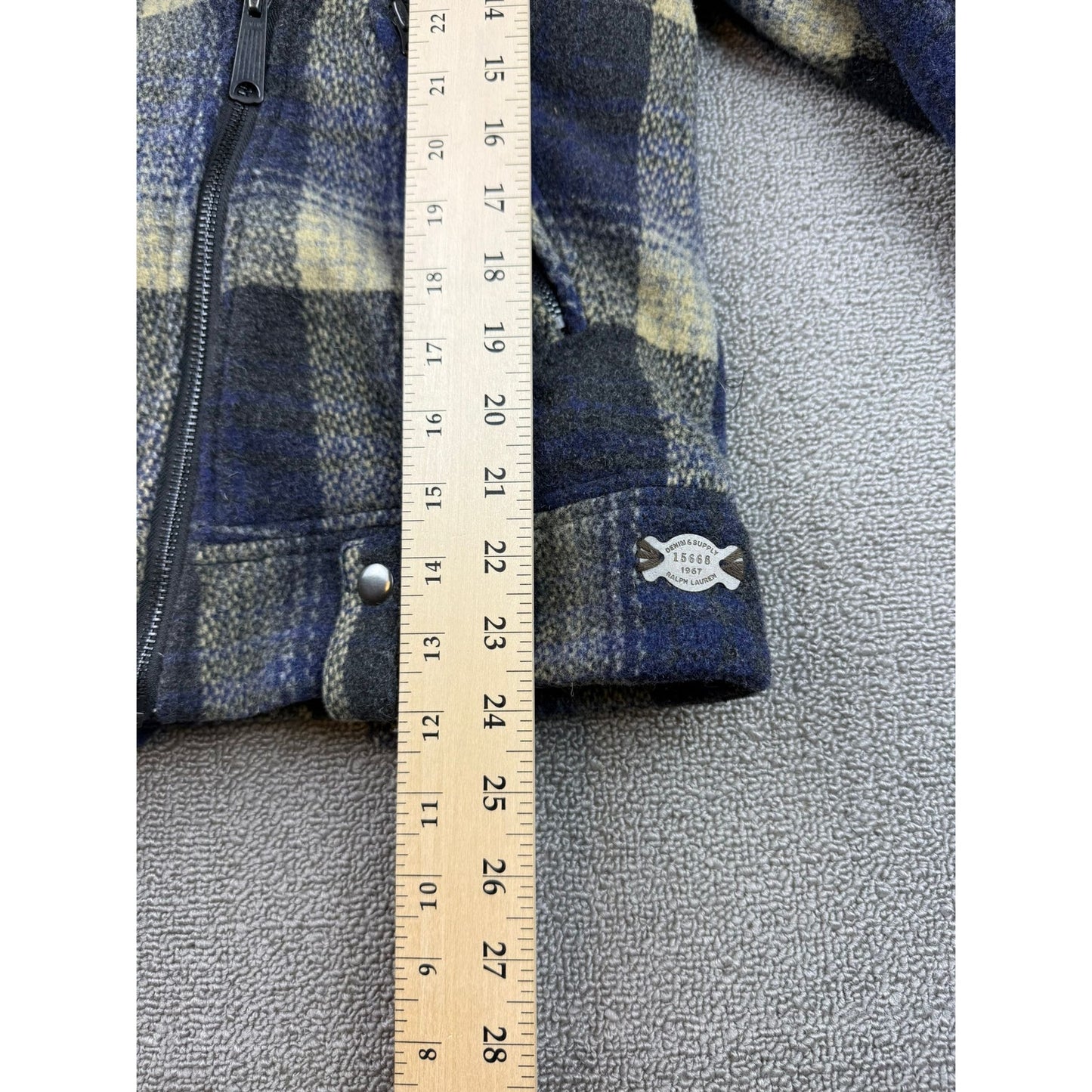 Denim & Supply Ralph Lauren Women's Large  Wool Plaid Faux Fur Trimmed Jacket
