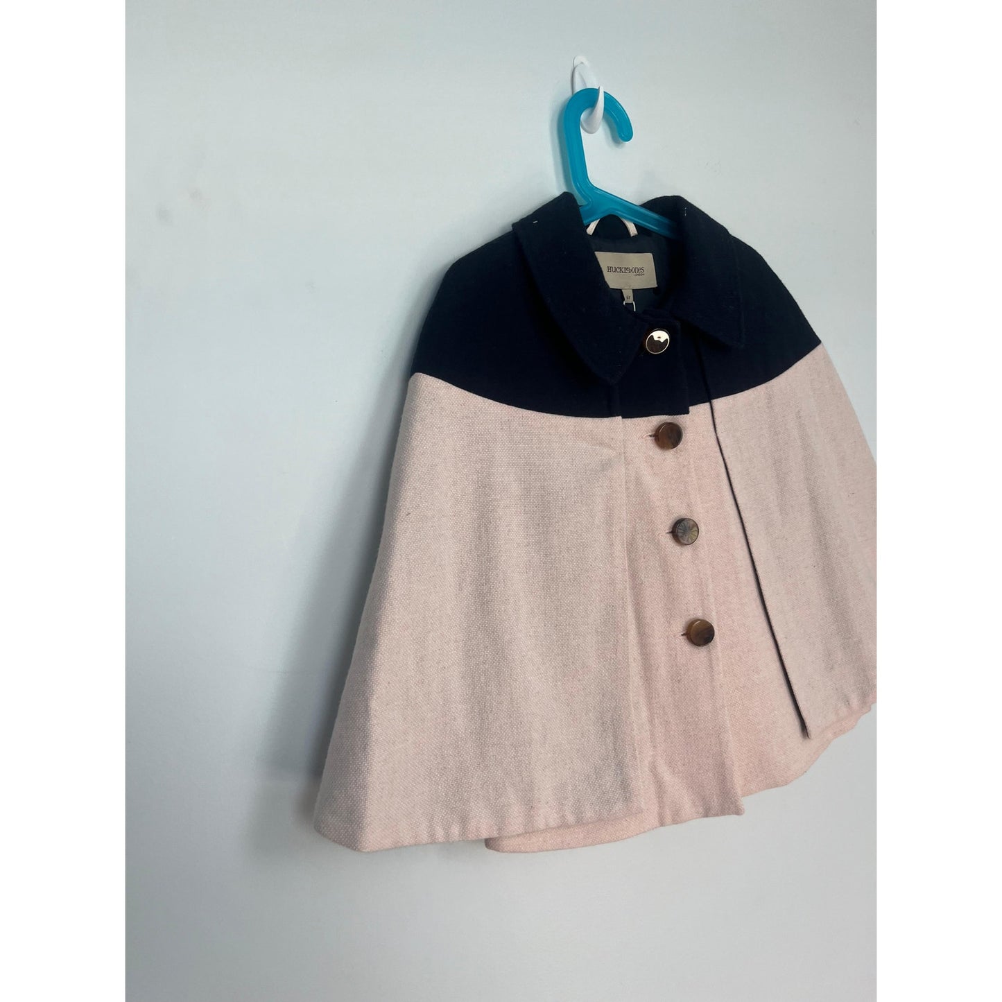 Hucklebones London Girls Cape Coat 6Y Pink Navy Wool Blend NWT Winter Outerwear