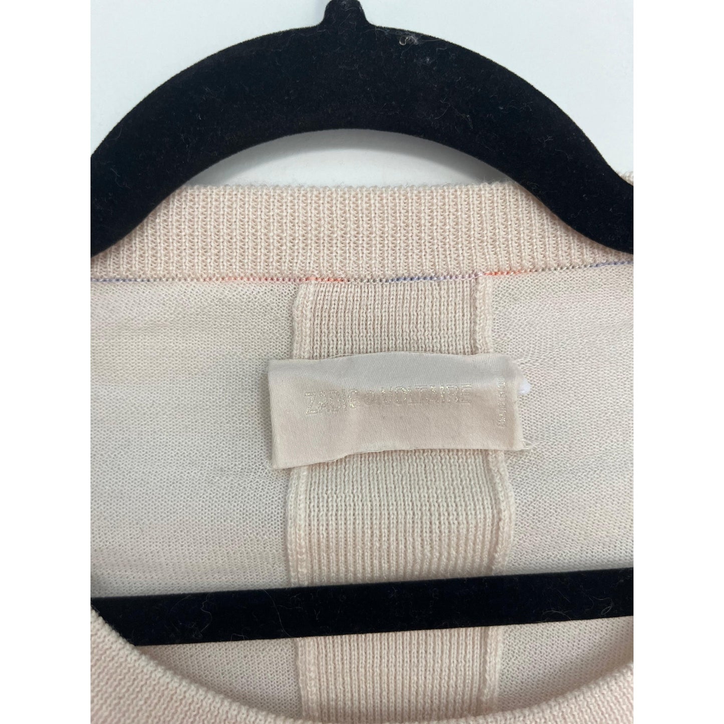 Zadig Voltaire Logo Sleeve Sweater Women XS Merino Wool Beige Pullover