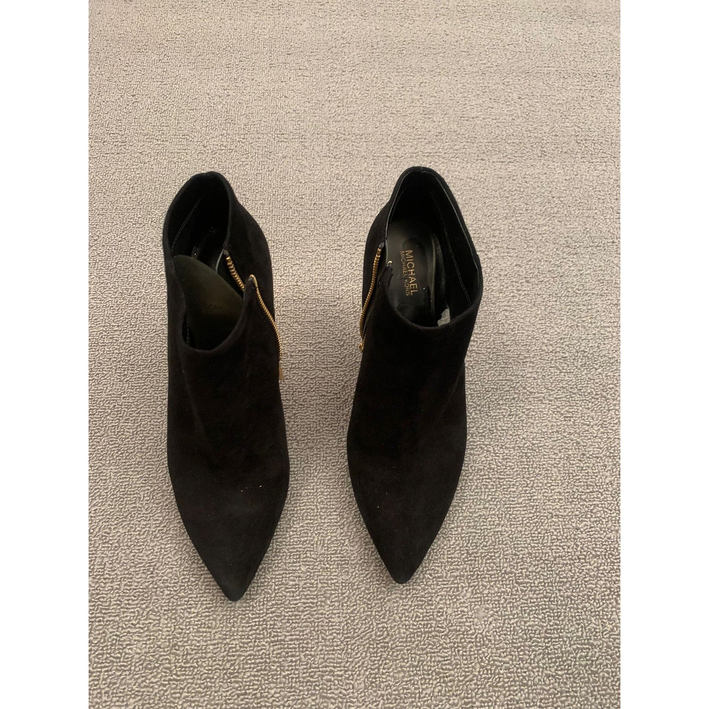 Michael Kors Women 9M Black Suede Ankle Boots Gold Fluted Heel