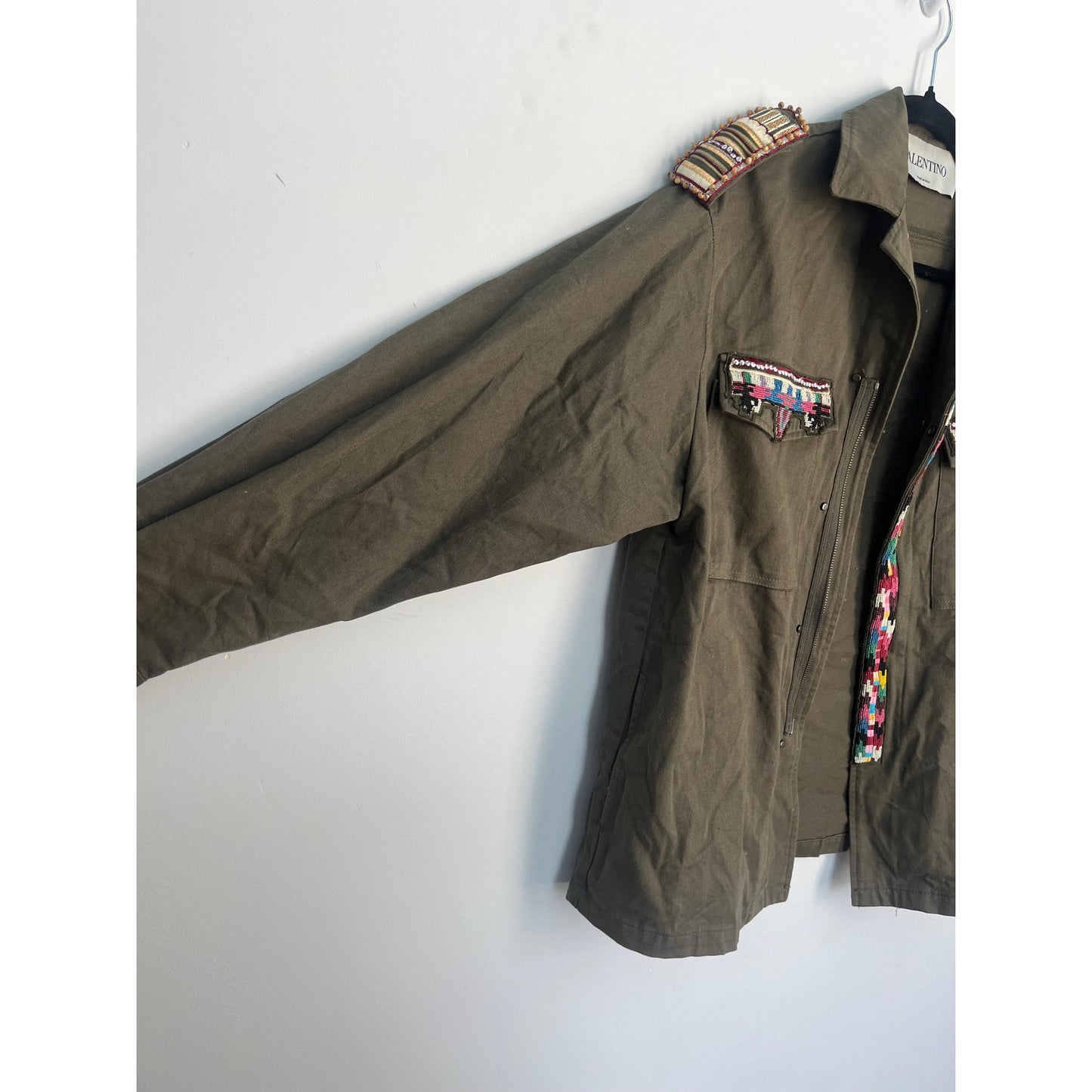 Valentino Beaded Military Jacket Women 38 Olive Green Embellished Italy