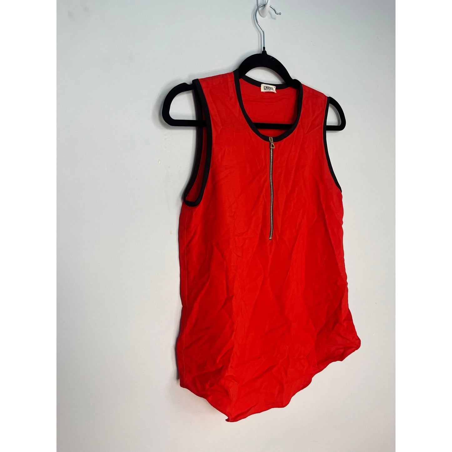 L’Agence Zip Front Tank Top Women Size 2 Red Black Trim Sleeveless Blouse