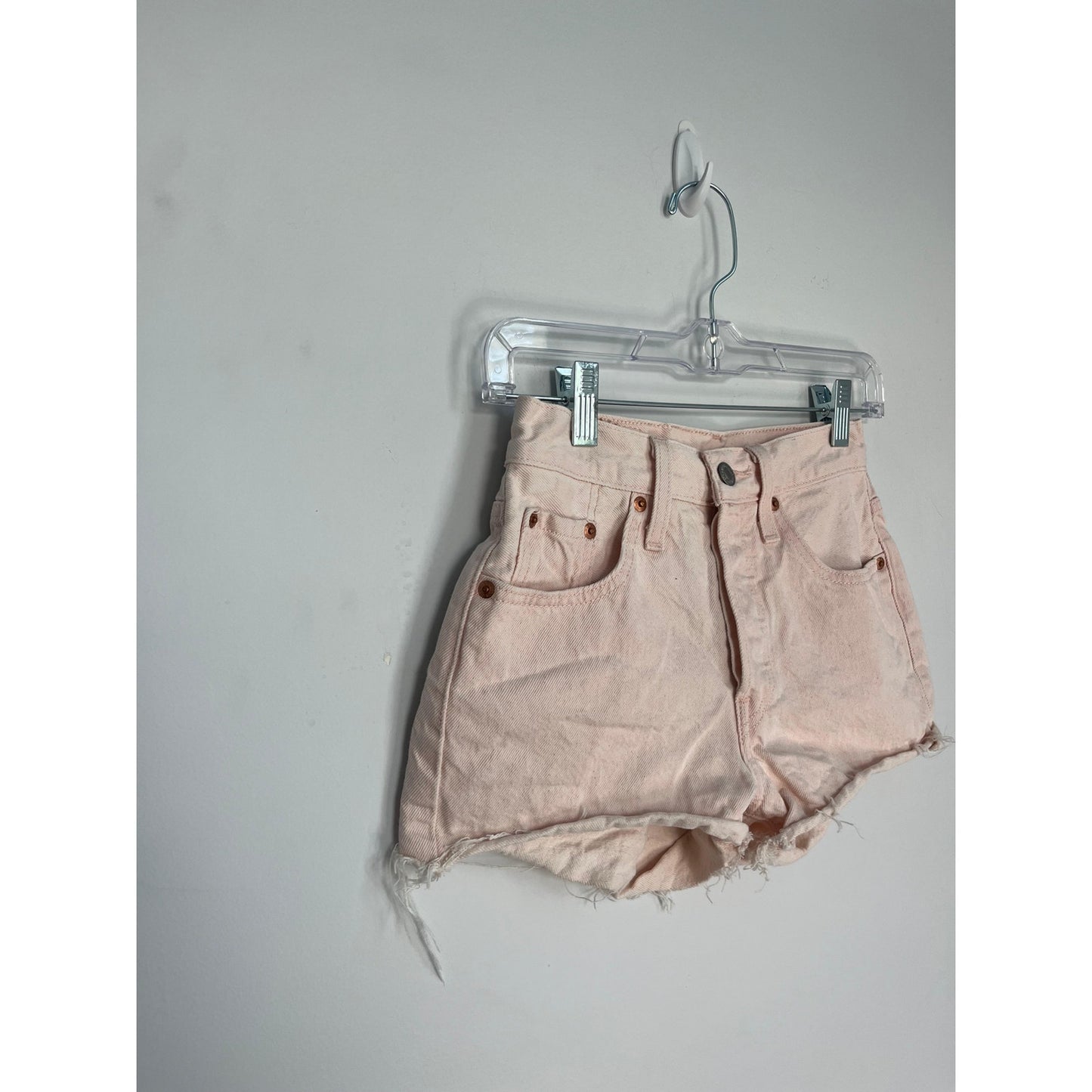 Levis 501 Premium Shorts Women W24 Pink High Rise Cutoff Denim