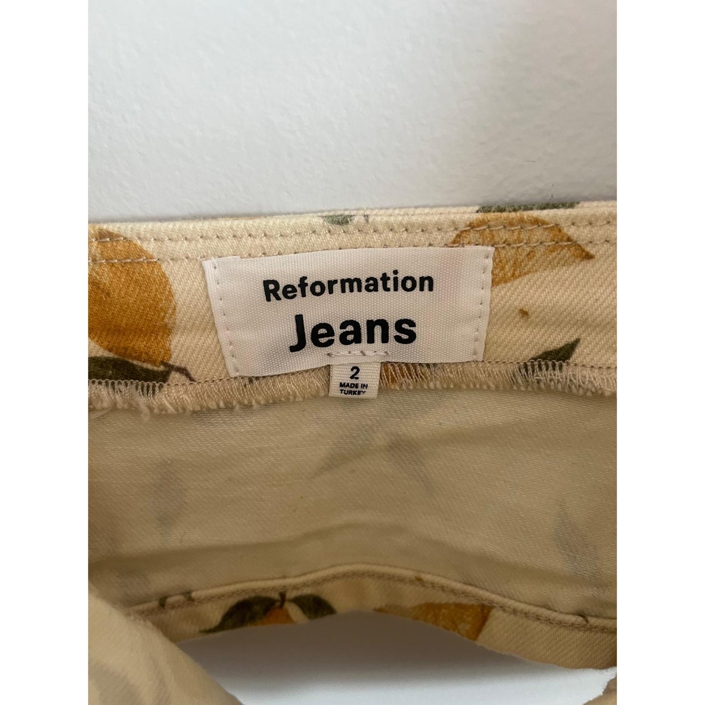 Reformation Crop Top Women XS Yellow Lemon Print Denim Corset Button