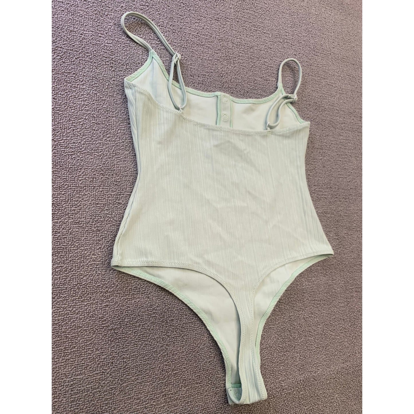 Onia Women Small Ribbed Green Bodysuit Light Weight Minimalist