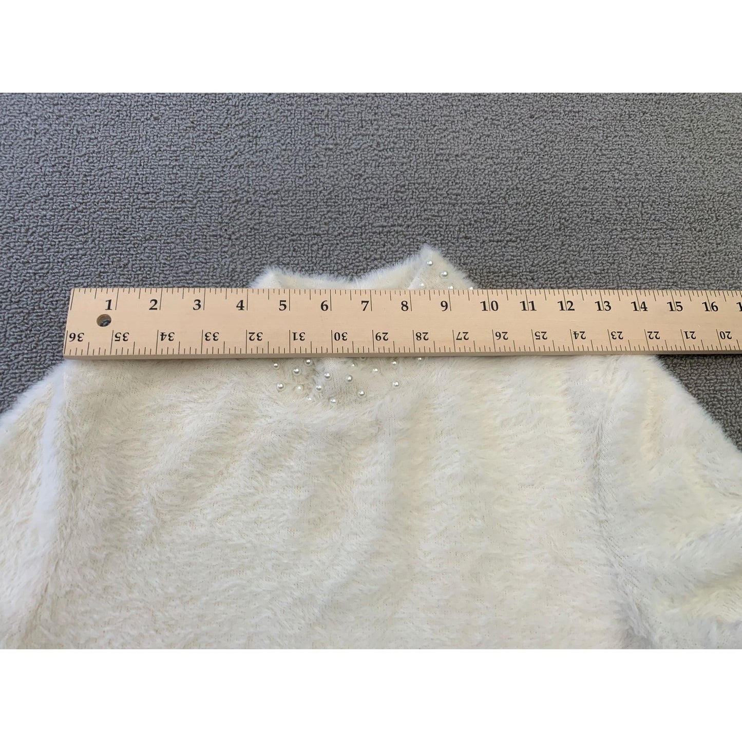 Zara Women's Medium White Pearl Embellished Short Sleeve Fluffy Top