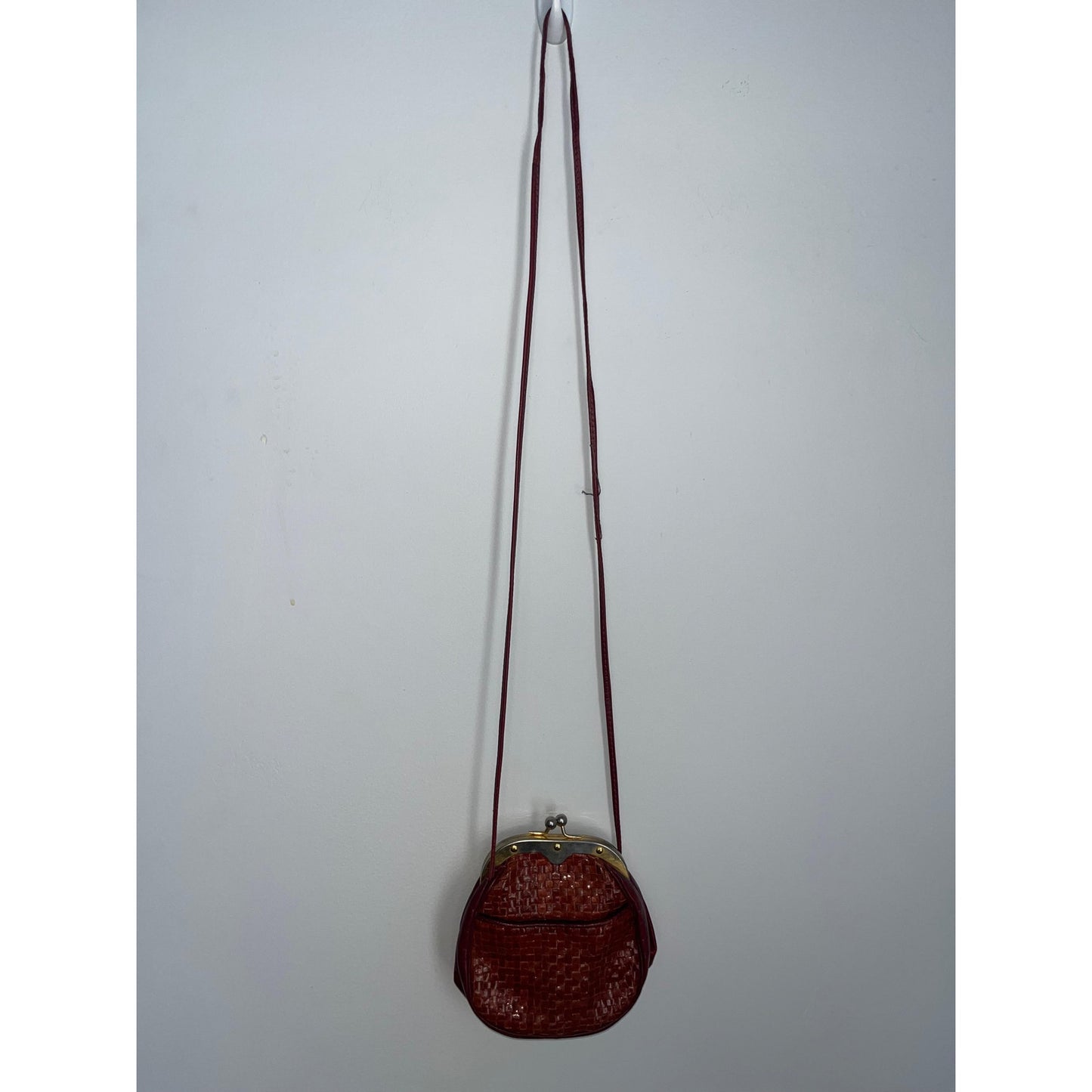 Vintage Woven Crossbody Purse Women One Size Brown Leather Clasp Closure