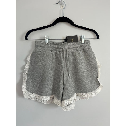 Maje Eyelet Trim Sweat Shorts Women 36 Gray White Ruffle Hem Lounge