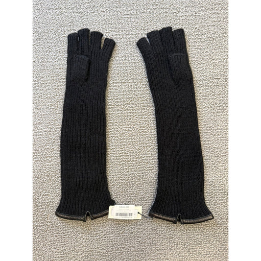 Carolina Amato Women One Size Black Cashmere Lambskin Fingerless Gloves