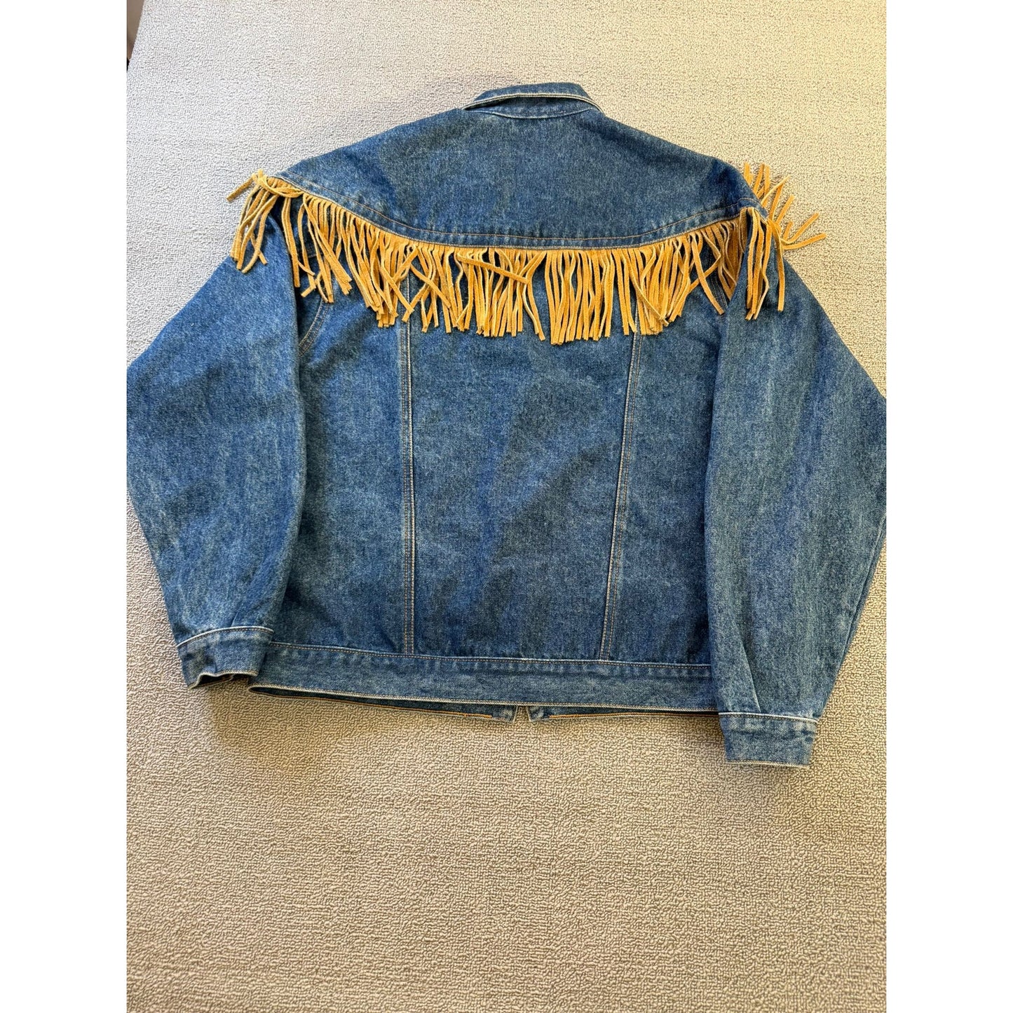 PARIS EXPRESS Fringe Denim Jacket Western Boho Style Outerwear Vintage