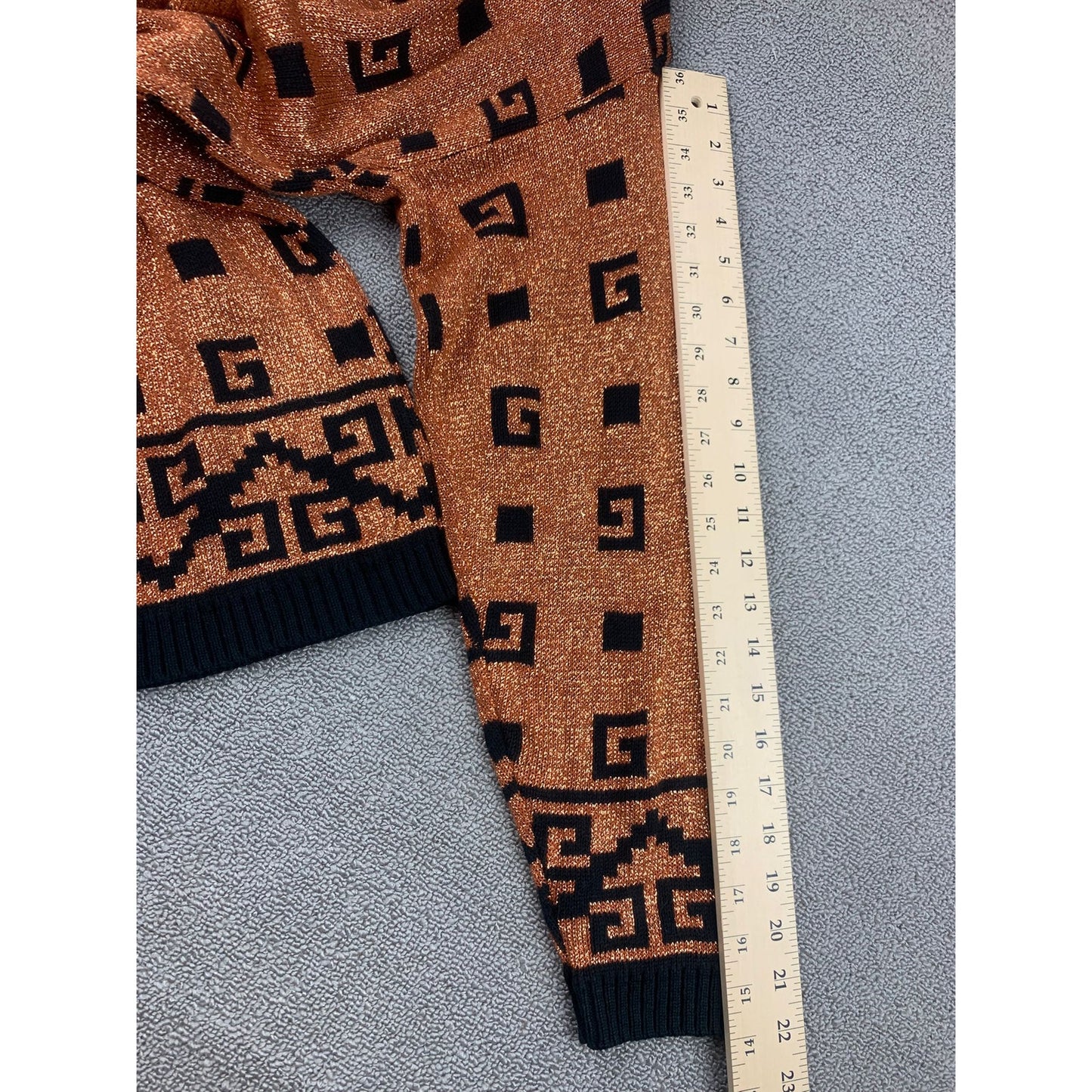 Gantos Women Small Black Orange Metallic Geometric Sweater