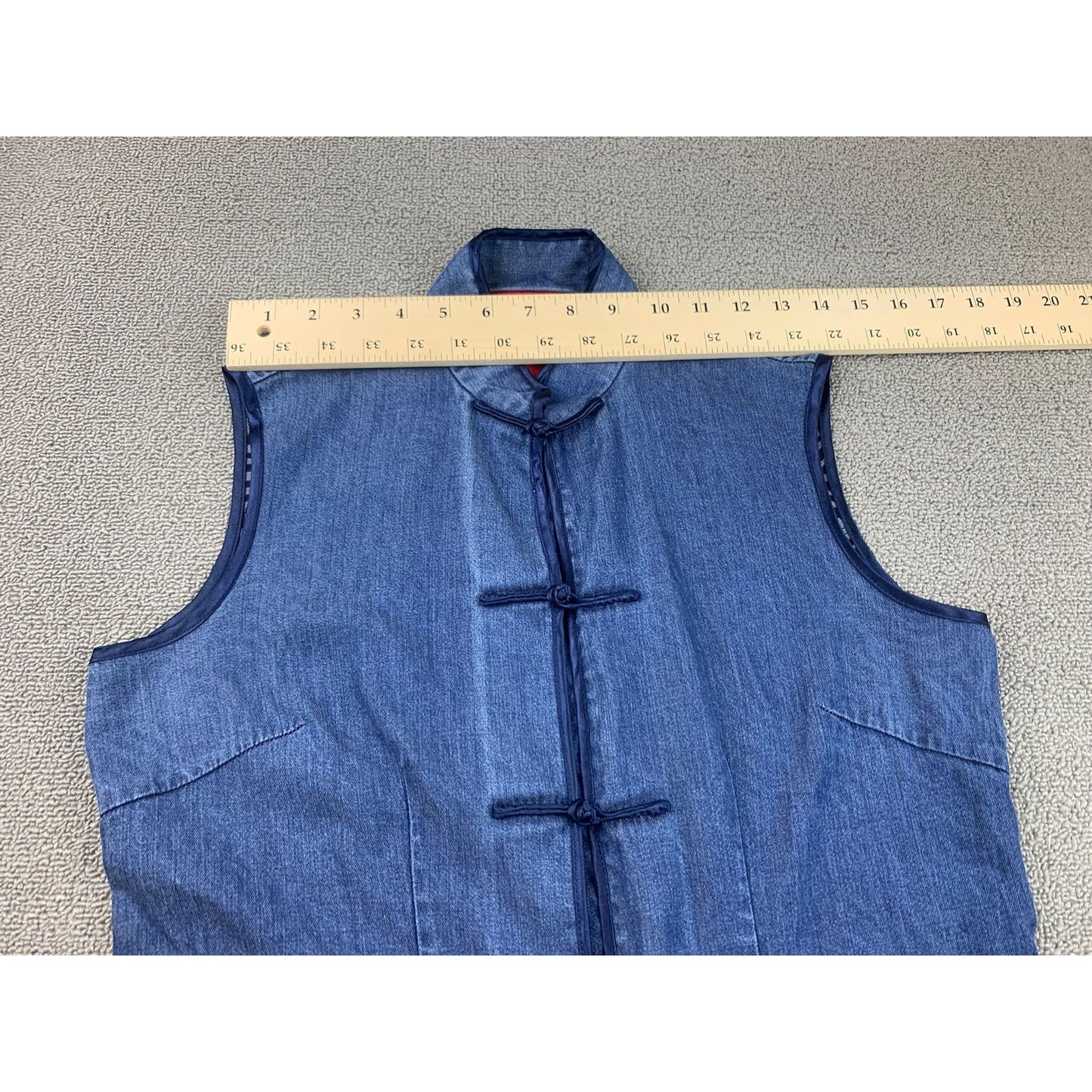 Shanghai Tang Women 10 Denim Waistcoat  Vest Gilet Ethnic Chinese
