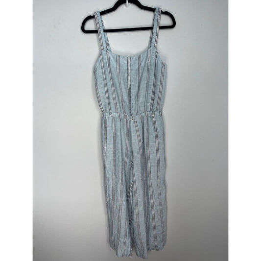 Splendid Striped Jumpsuit Women M Blue White Sleeveless Wide Leg Linen Blend