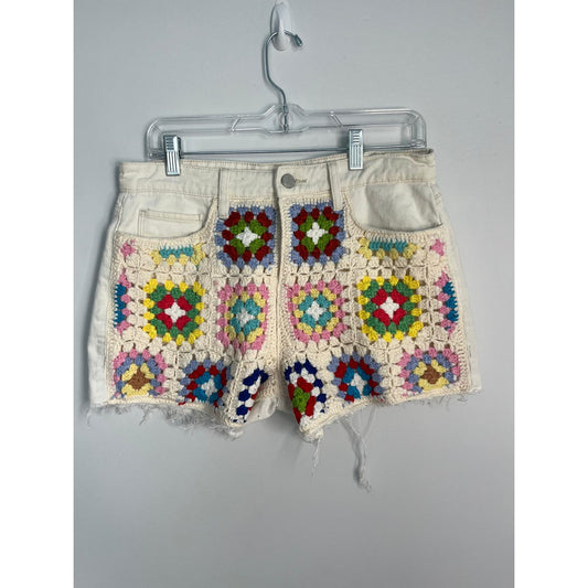 BlankNYC Crochet Patch Shorts Women 28 Colorful Knit Festival Boho