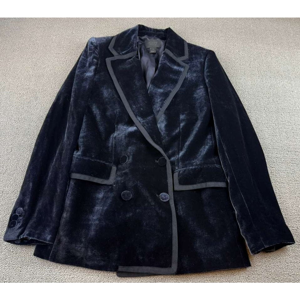 J Crew Collection Blazer Women 2 Silk Blend Grosgrain Double Breasted velvet