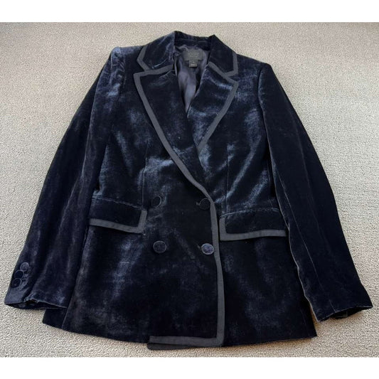 J Crew Collection Blazer Women 2 Silk Blend Grosgrain Double Breasted velvet
