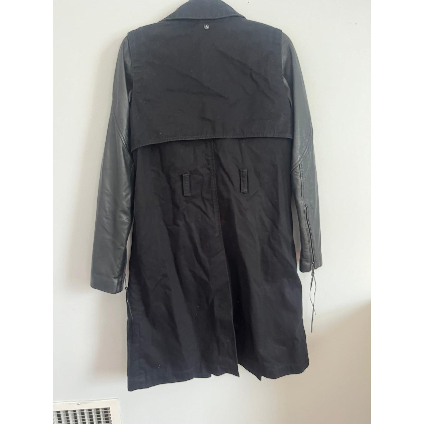 Diesel Trench Coat Female L Black Mixed Media Leather Sleeve Jacket