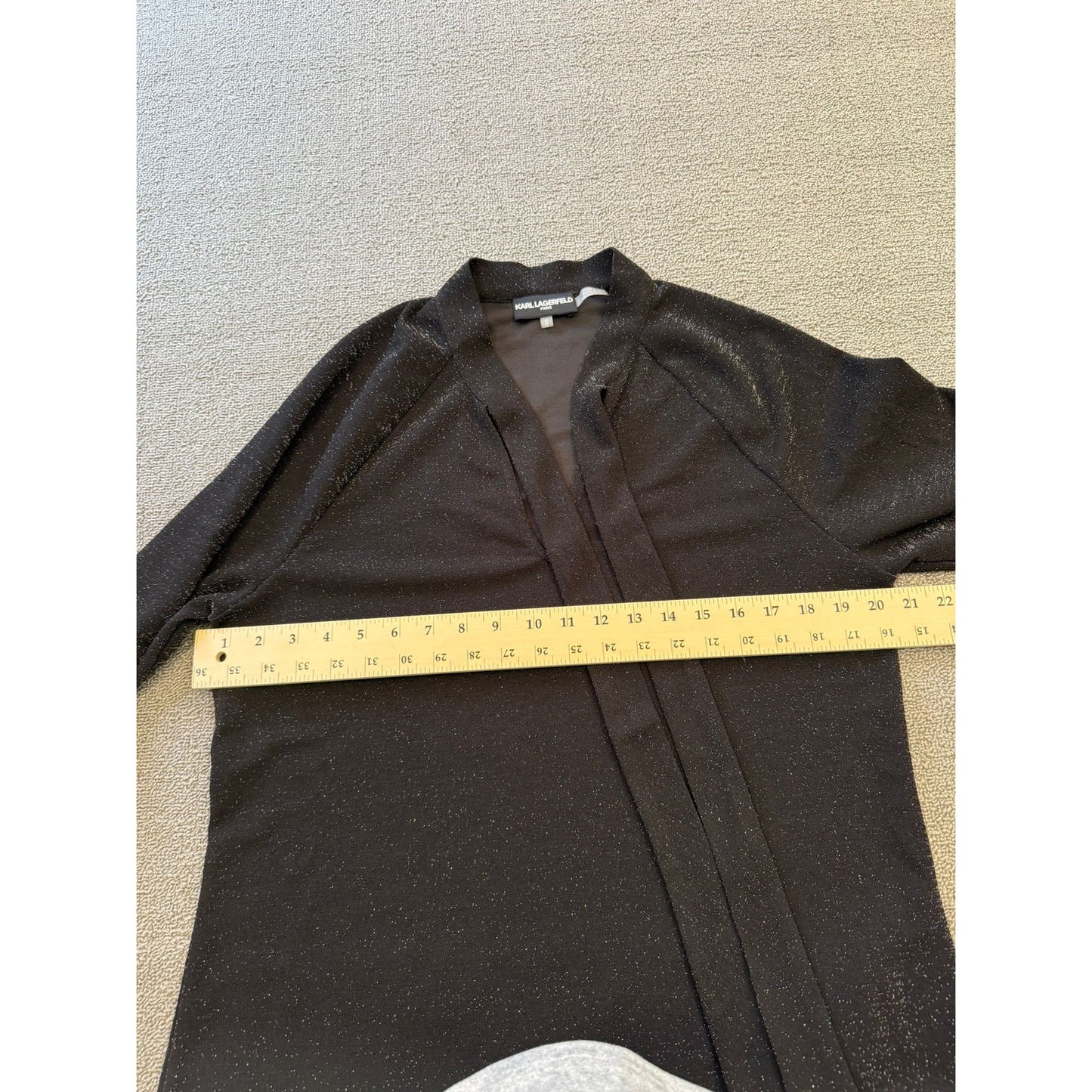 Karl Lagerfeld Paris Women's M Black Tie Neck Metallic Blouse Top