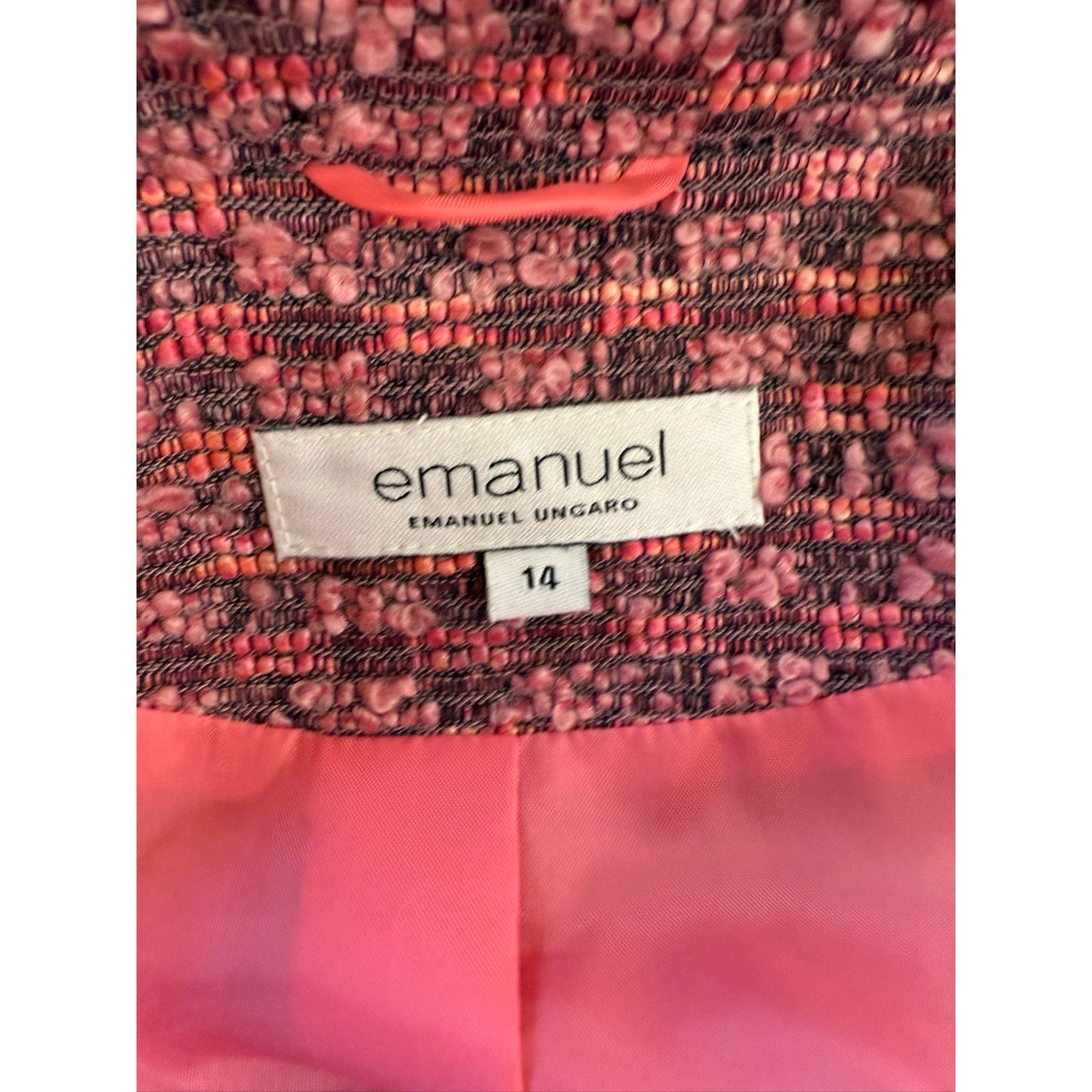 Emanuel Ungaro Size 14 Womens Pink Tweed Blazer Jacket