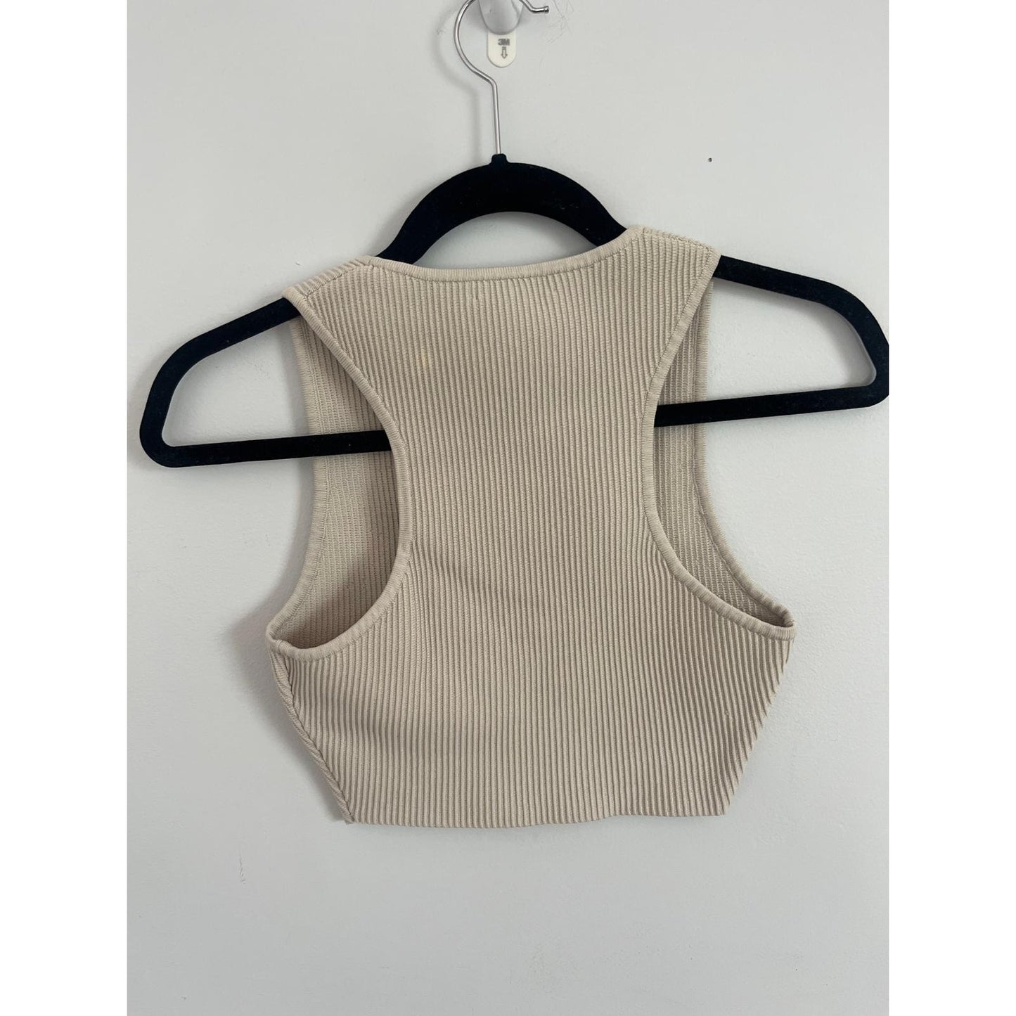 Babaton Ribbed Tank Top Women S Beige Cropped Knit Stretch Sleeveless