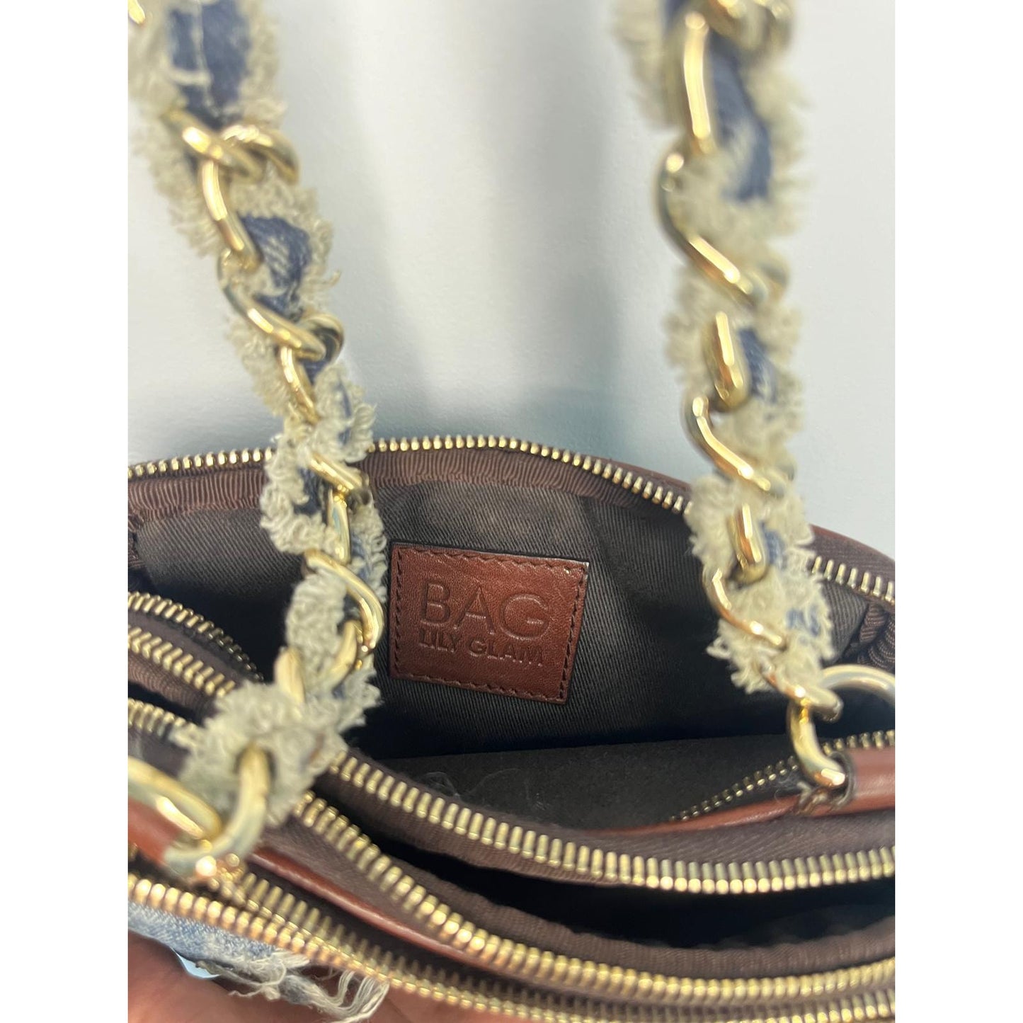 Dolce & Gabbana Denim Mini Crossbody Bag Distressed Tassel Chain Strap